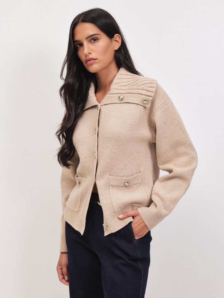 עליונית סריג כיסים SHIRA בצבע בייז מלנג’