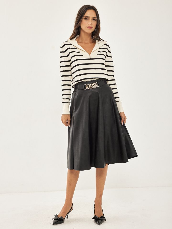 סריג רוכסן פסים בצבע אופוויט