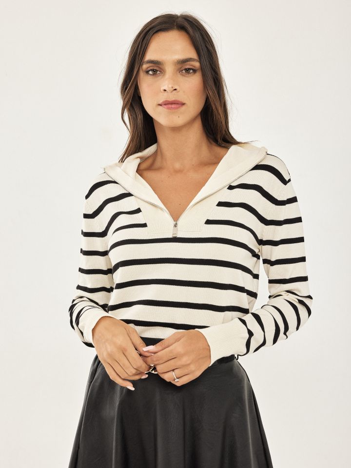 סריג רוכסן פסים בצבע אופוויט