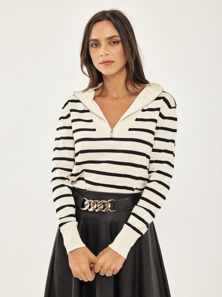 סריג רוכסן פסים בצבע אופוויט