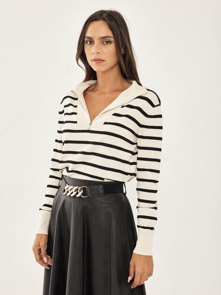 סריג רוכסן פסים בצבע אופוויט