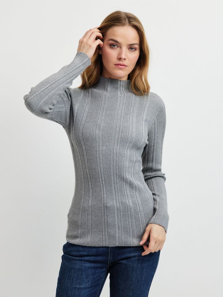 סריג ריב חצי גולף PROMO בצבע אפור כסף