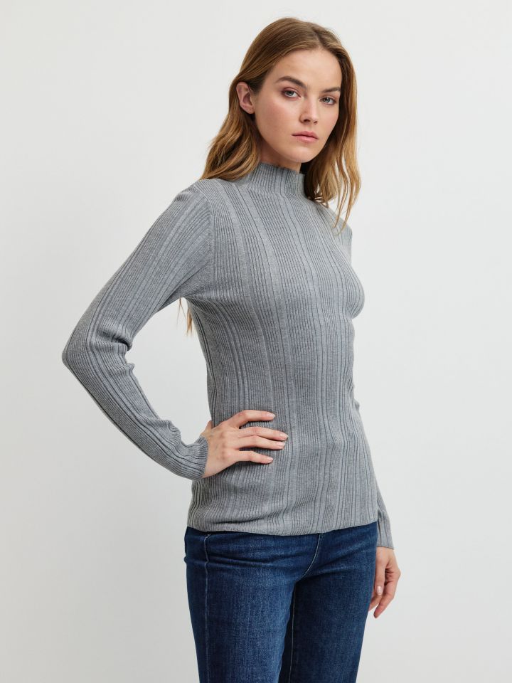 סריג ריב חצי גולף PROMO בצבע אפור כסף