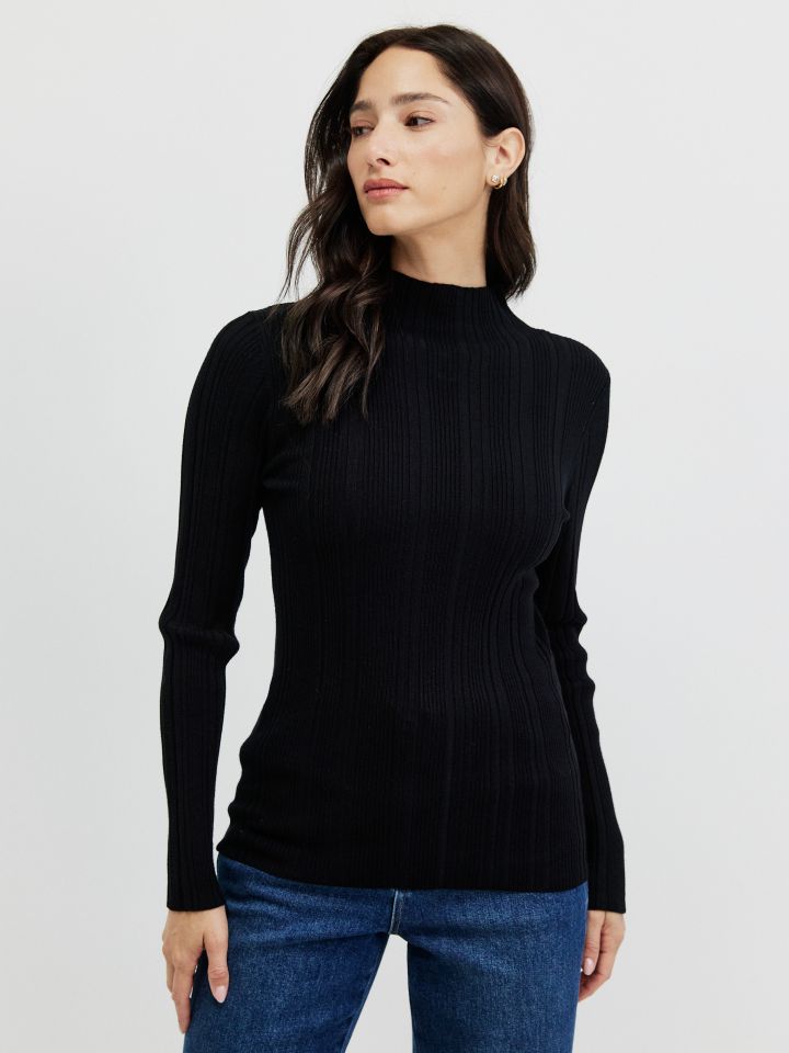 סריג ריב חצי גולף PROMO בצבע שחור