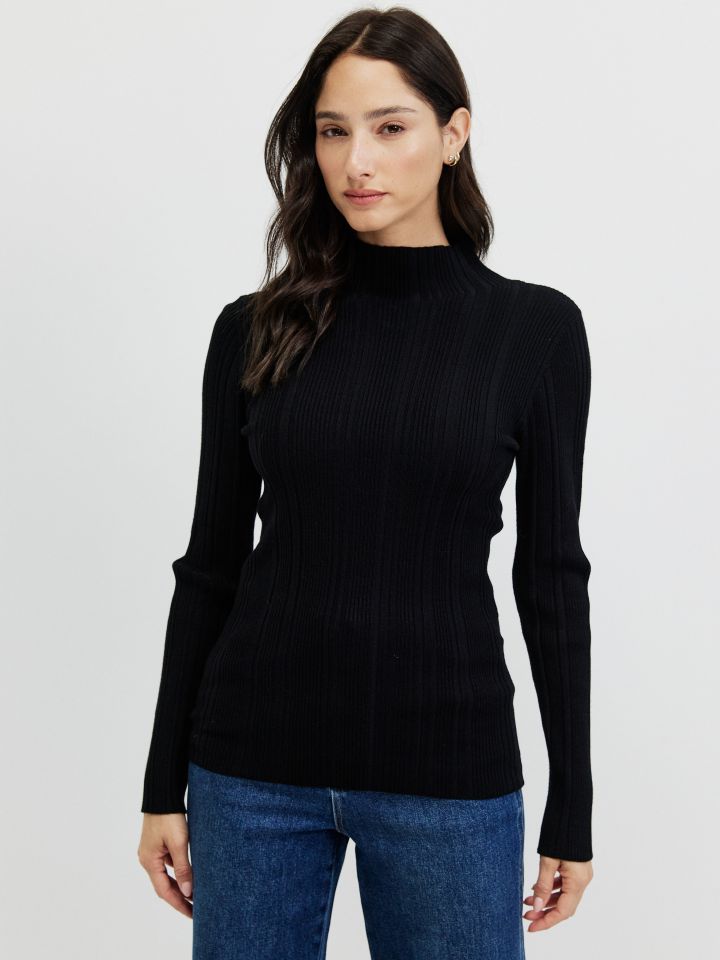 סריג ריב חצי גולף PROMO בצבע שחור