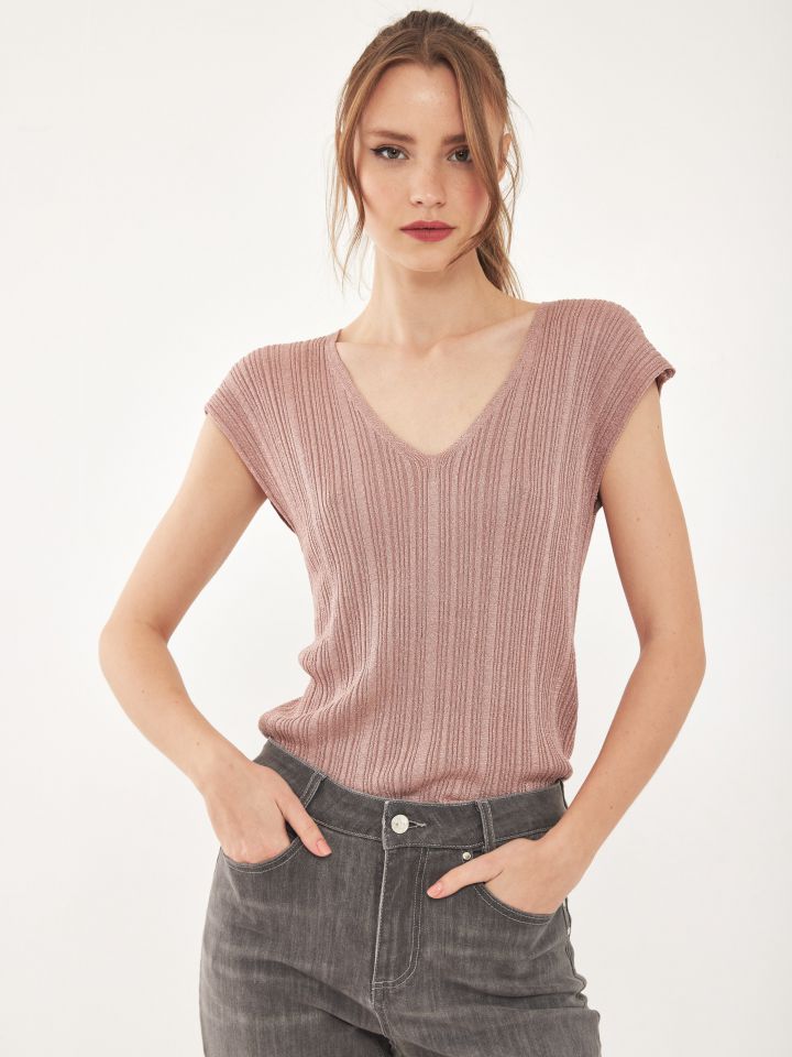 חולצת סריג קימונו בצבע ורוד עתיק