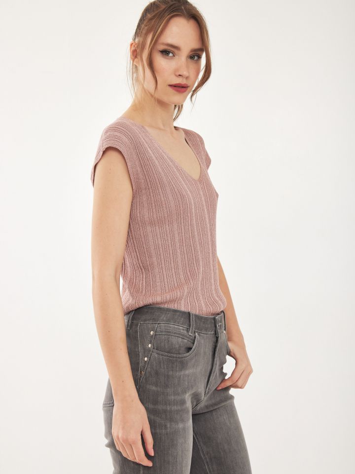 חולצת סריג קימונו בצבע ורוד עתיק