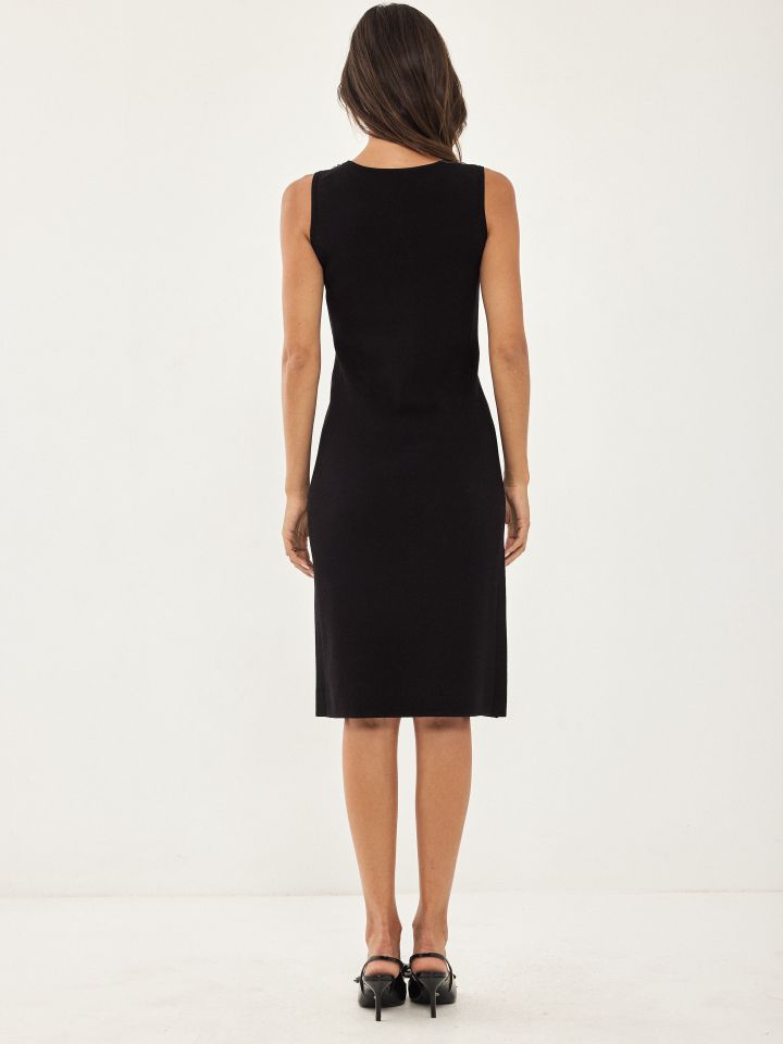 שמלה סריג פתח יהלומים בצבע שחור