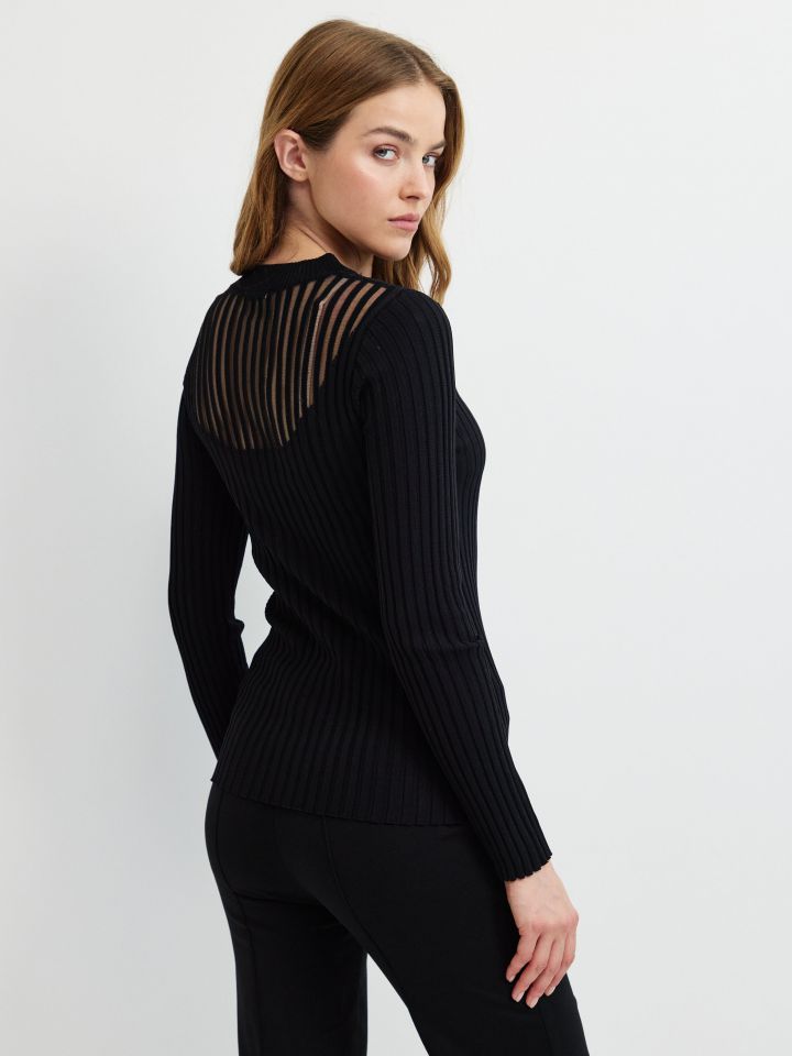 סריג שילוב פסים שקופים בצבע שחור