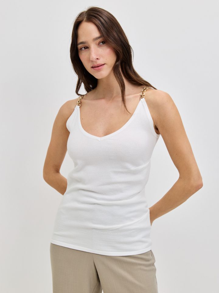 גופיה סריג אבזמים בצבע אופוויט