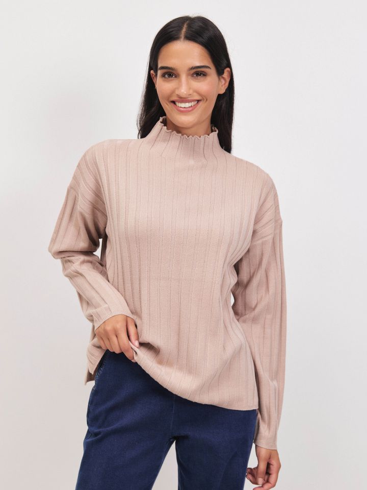 סריג ריב חצי גולף PROMO בצבע בייז מלנג’