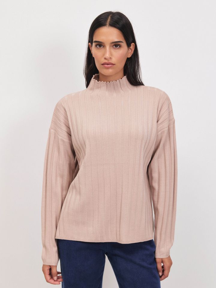 סריג ריב חצי גולף PROMO בצבע בייז מלנג’