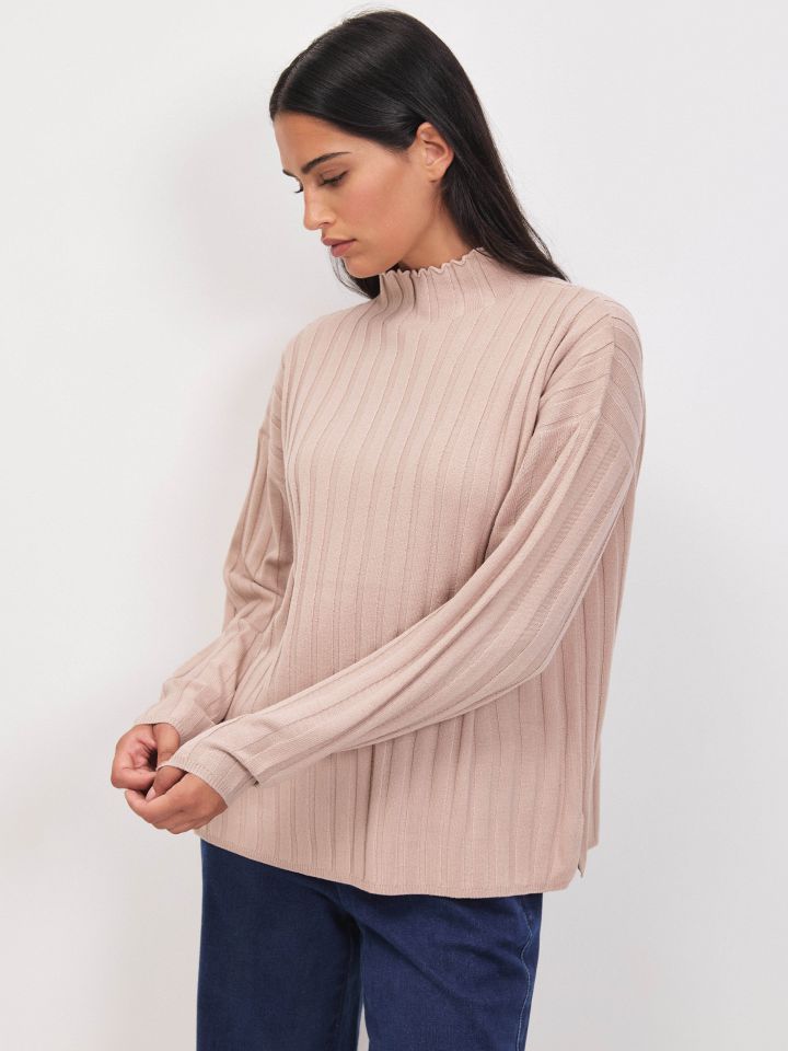 סריג ריב חצי גולף PROMO בצבע בייז מלנג’