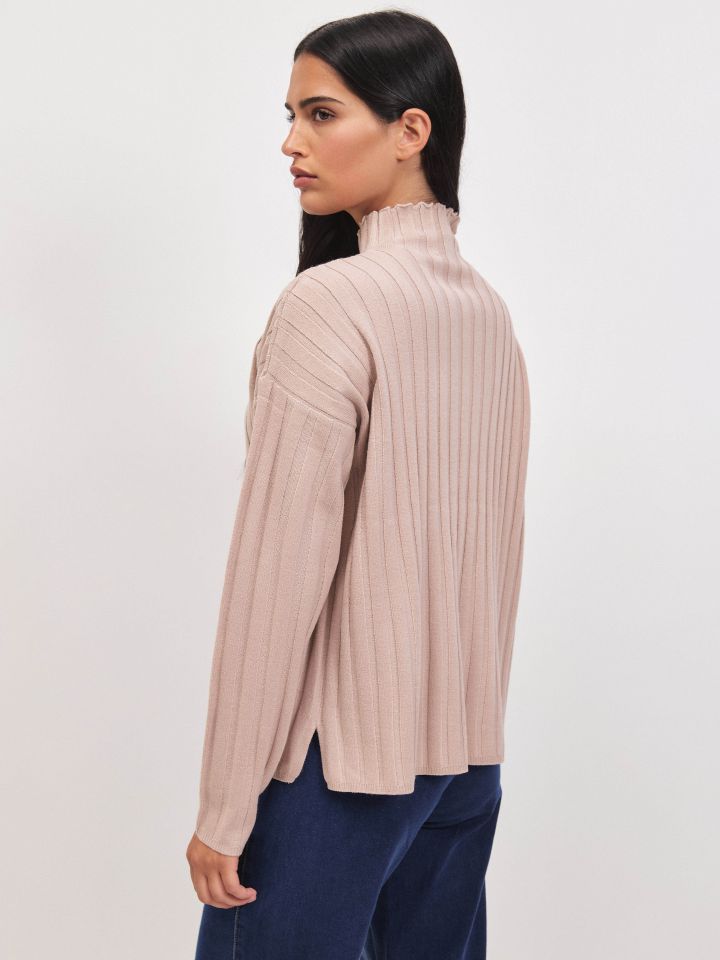 סריג ריב חצי גולף PROMO בצבע בייז מלנג’