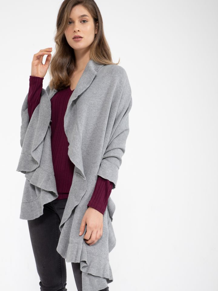 שאל סריג מלמלות בצבע אפור כסף