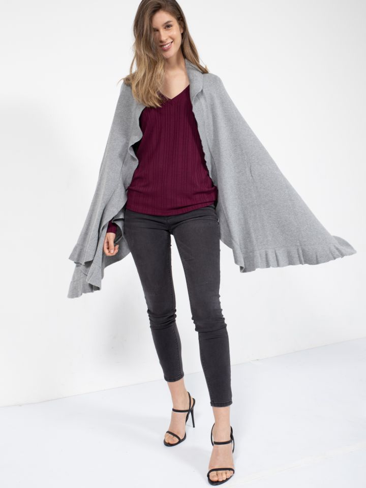 שאל סריג מלמלות בצבע אפור כסף