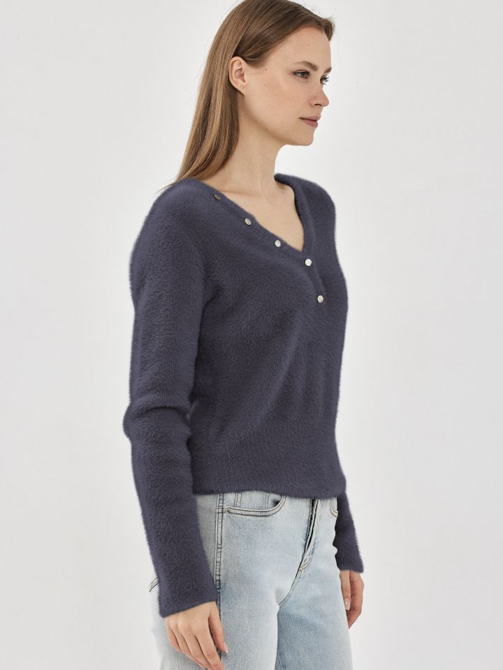 סריג מראה שאניל פתח לחצניות בצבע אפור