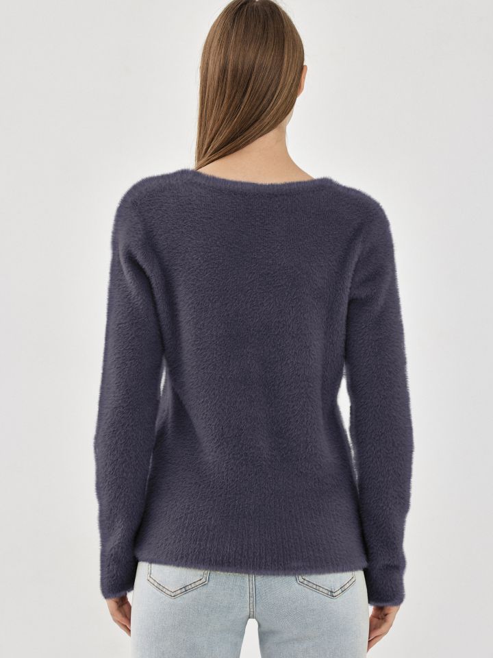 סריג מראה שאניל פתח לחצניות בצבע אפור