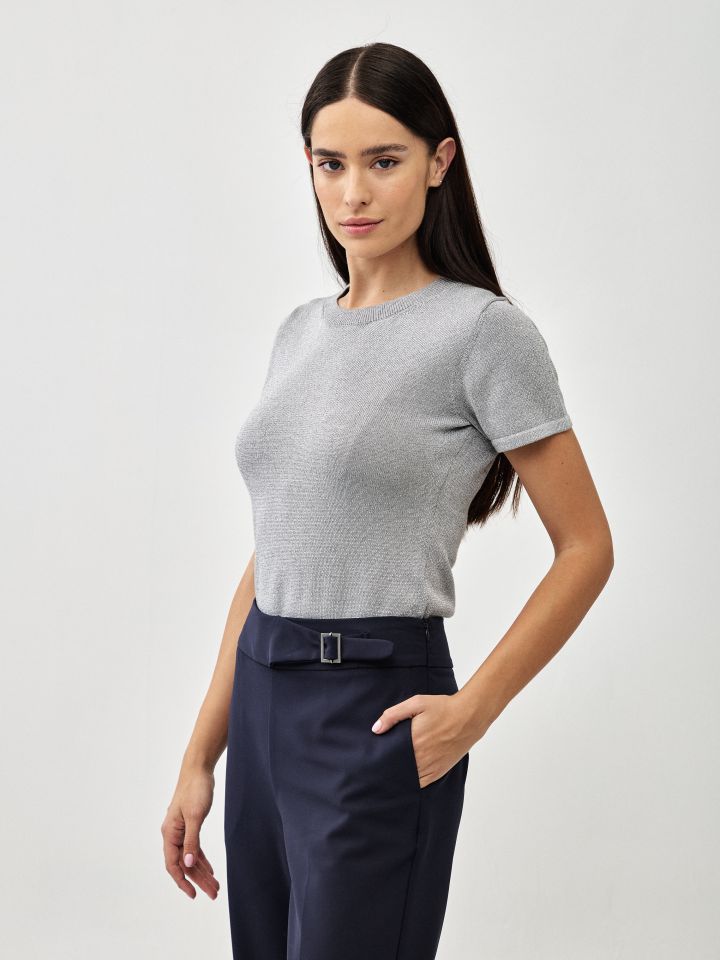 סריג לורקס חצי שרוול בצבע אפור כסף