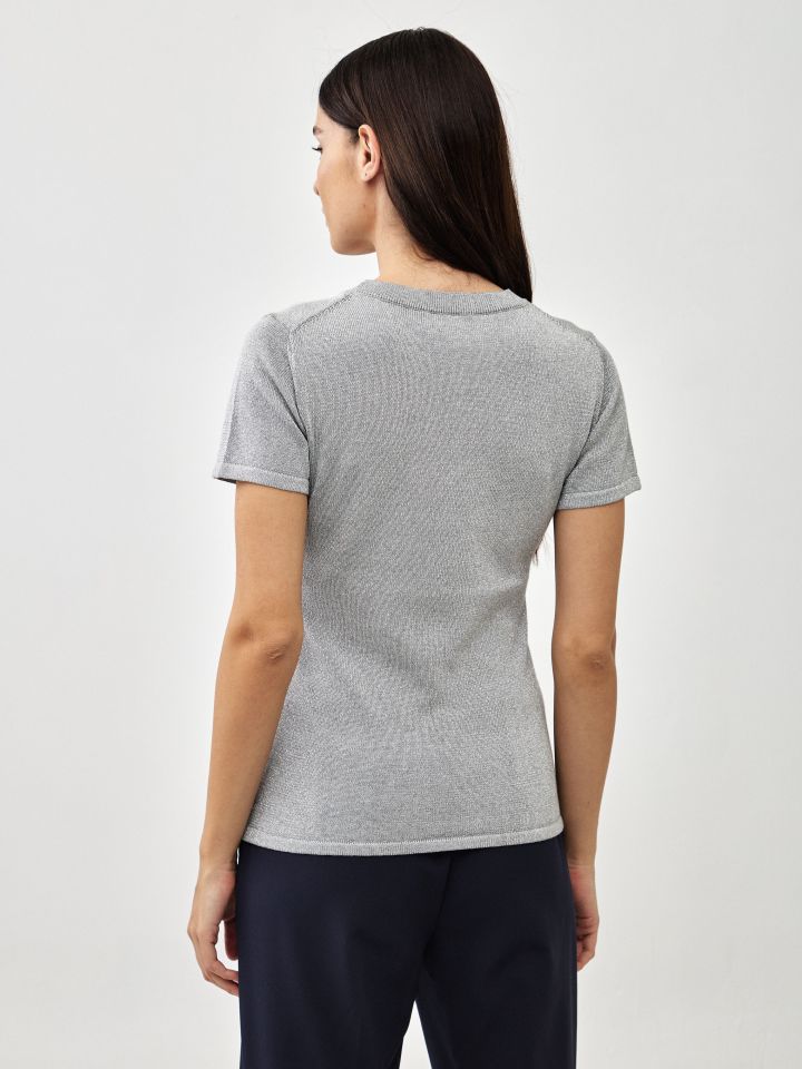 סריג לורקס חצי שרוול בצבע אפור כסף