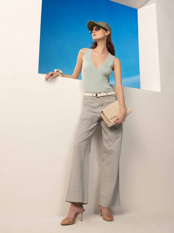 גופיה סריג דיאגונל בצבע ירוק