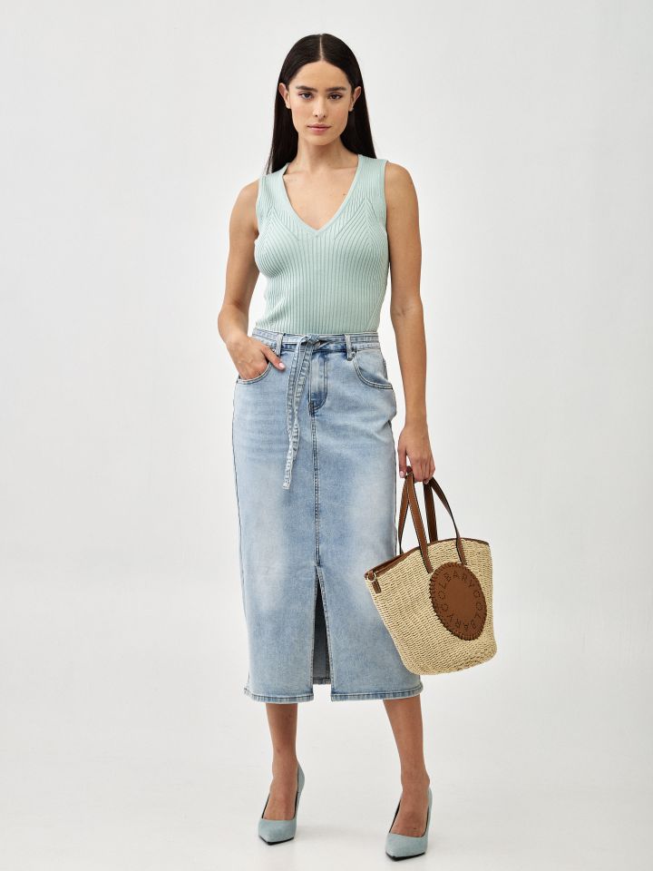 גופיה סריג דיאגונל בצבע ירוק