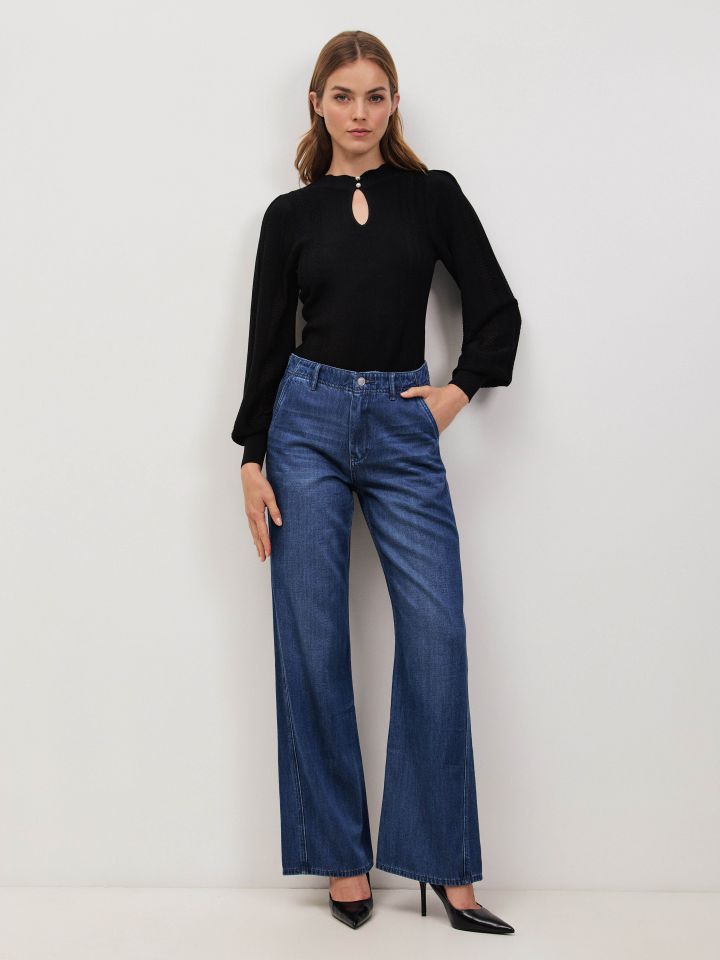 סריג פתח דמוי פנינים בצבע שחור