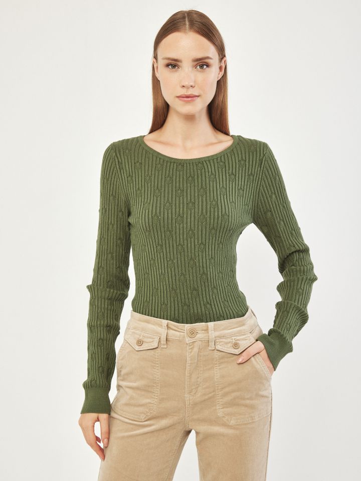 סריג ריב מראה נקודות בצבע ירוק גולברי