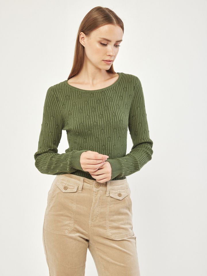 סריג ריב מראה נקודות בצבע ירוק גולברי