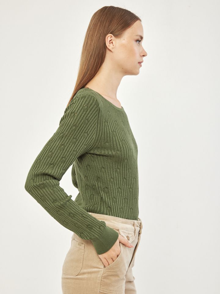 סריג ריב מראה נקודות בצבע ירוק גולברי