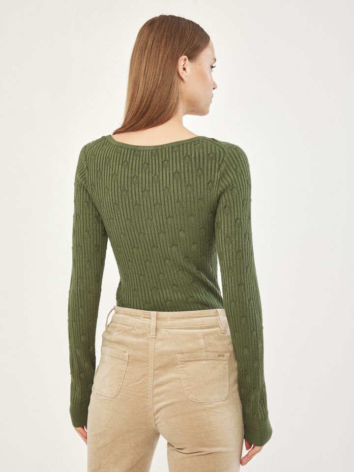 סריג ריב מראה נקודות בצבע ירוק גולברי