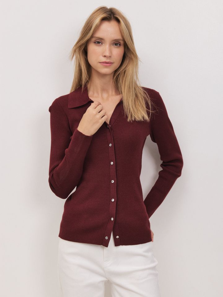 קרדיגן סריג לחצניות בצבע בורדו