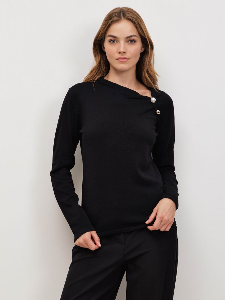 סריג פתח סיכה פנינה בצבע שחור