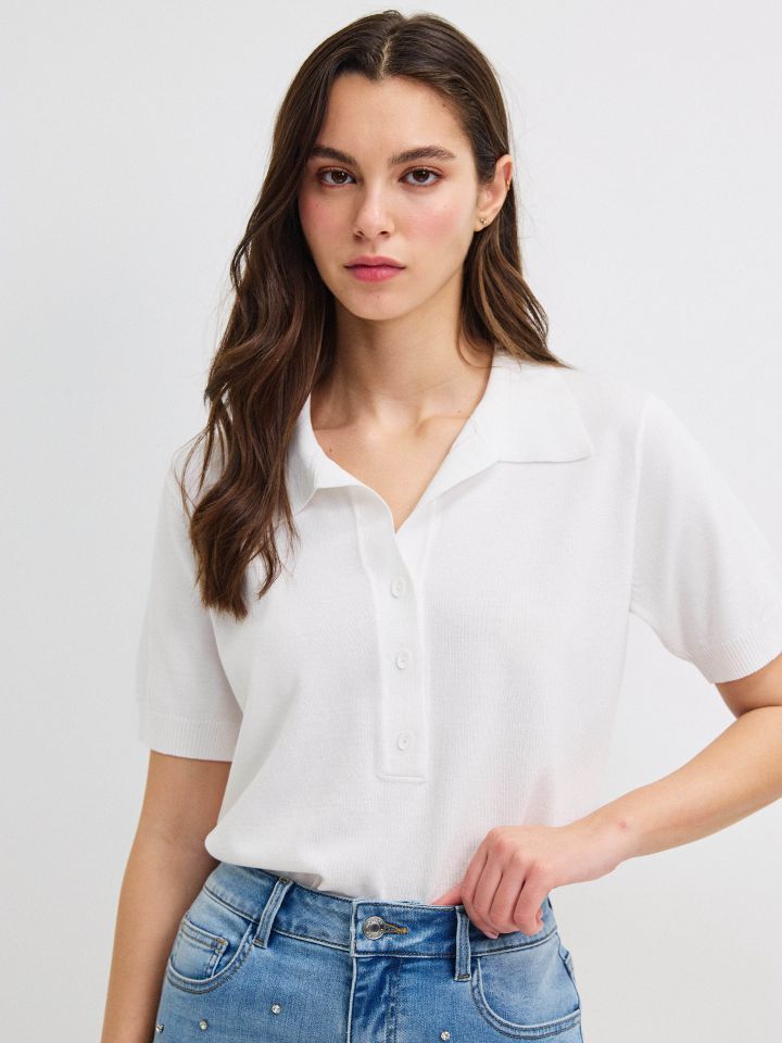 סריג צוארון שינה בצבע אופוויט