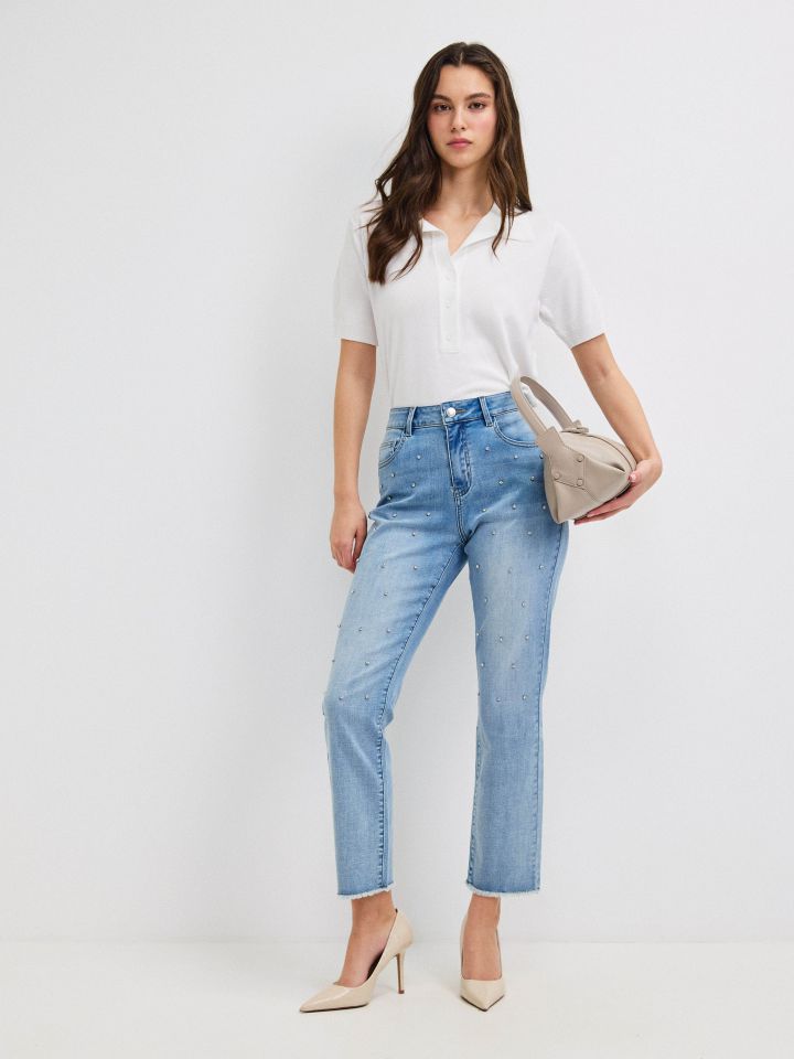 סריג צוארון שינה בצבע אופוויט