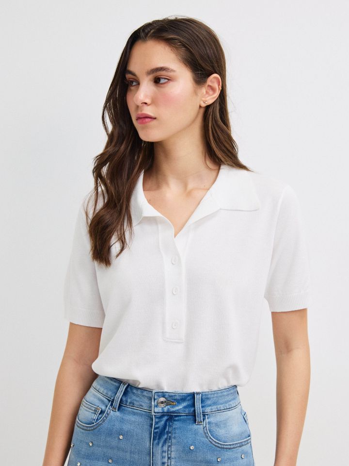 סריג צוארון שינה בצבע אופוויט