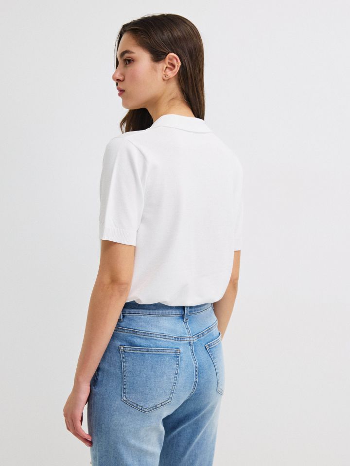 סריג צוארון שינה בצבע אופוויט