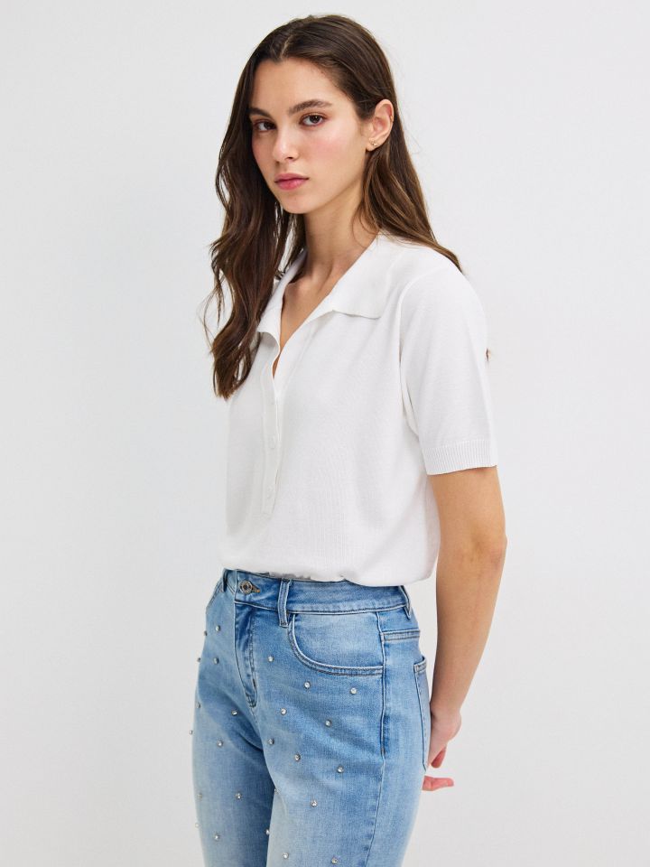 סריג צוארון שינה בצבע אופוויט