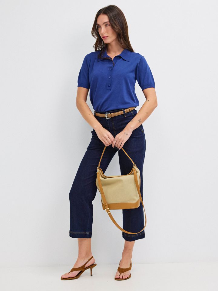 סריג צוארון שינה בצבע נייבי