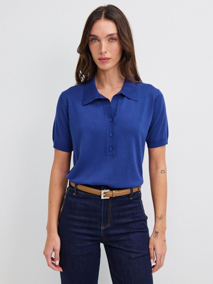 סריג צוארון שינה בצבע נייבי