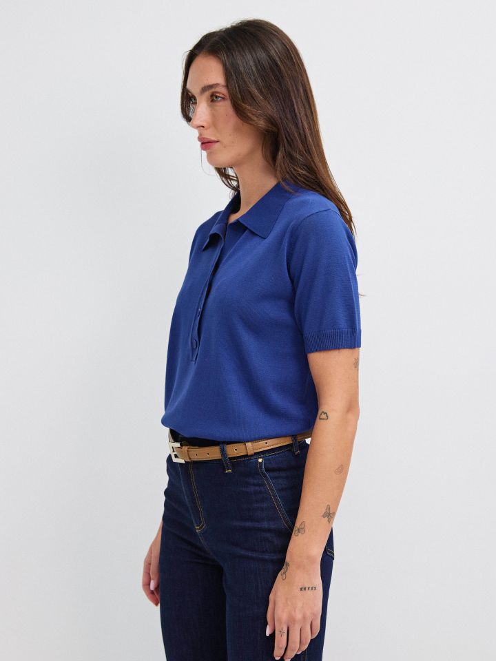 סריג צוארון שינה בצבע נייבי