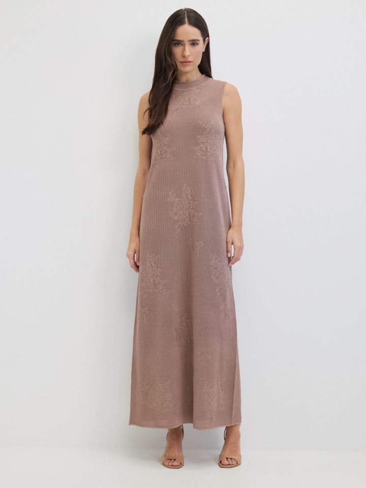 שמלה סריג קרושה בצבע מוקה