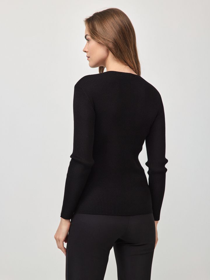 סריג ריב כפתורים PROMO בצבע שחור