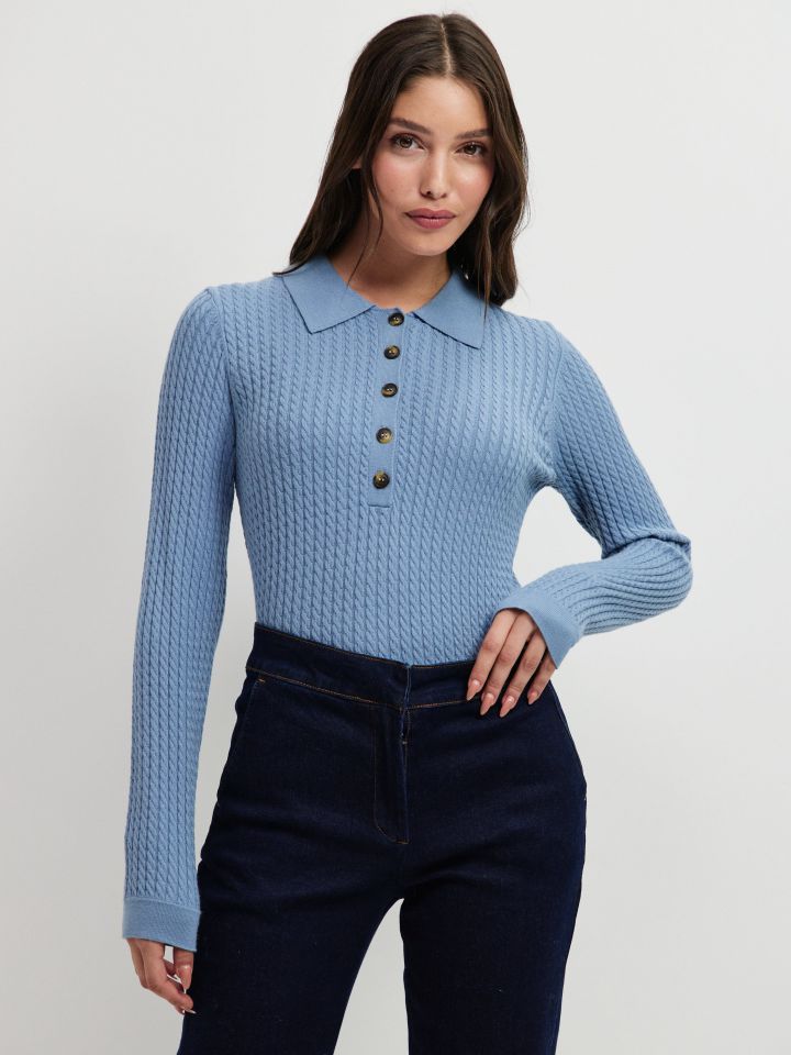 סריג צמות וצווארון PROMO בצבע תכלת אורלי