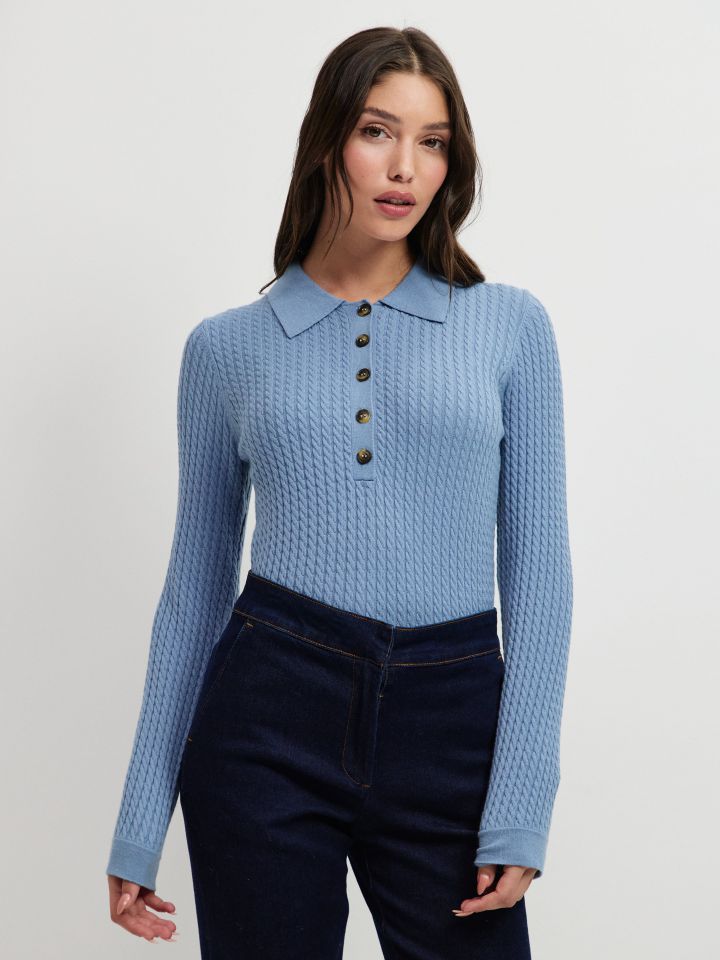 סריג צמות וצווארון PROMO בצבע תכלת אורלי