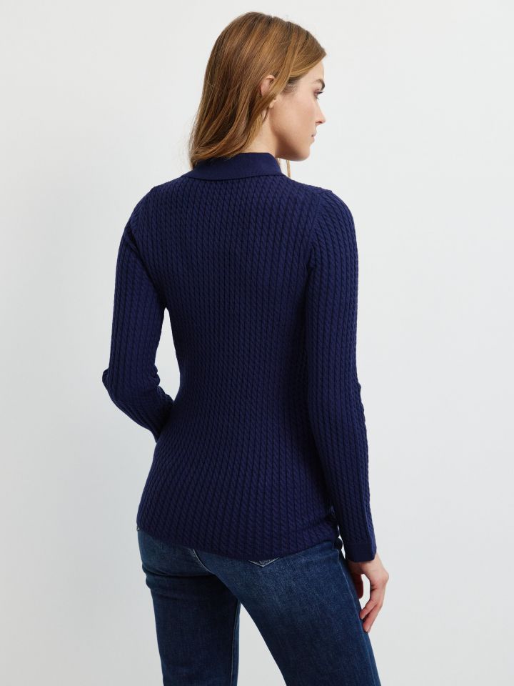 סריג צמות וצווארון PROMO בצבע נייבי