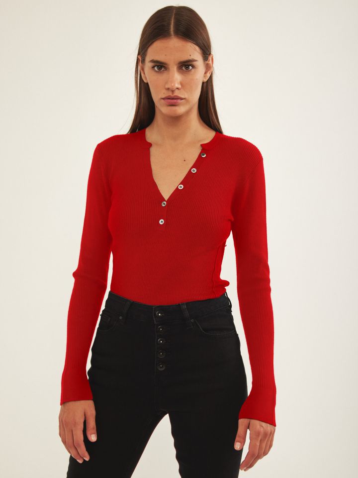 סריג V שינה PROMO בצבע אדום מלבורו