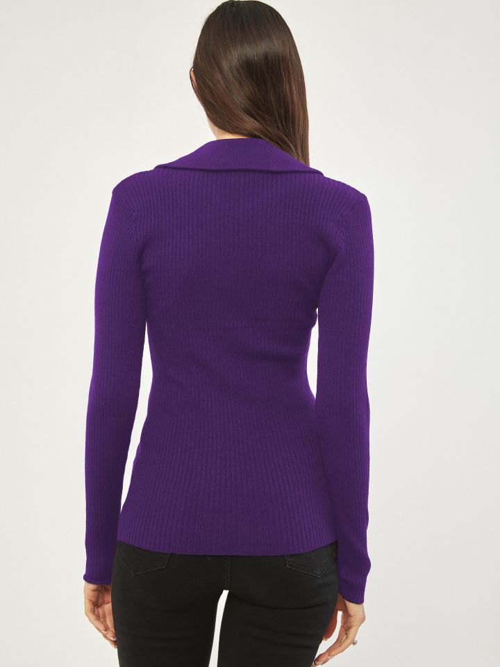 סריג צוארון רוכסן PROMO בצבע סגול