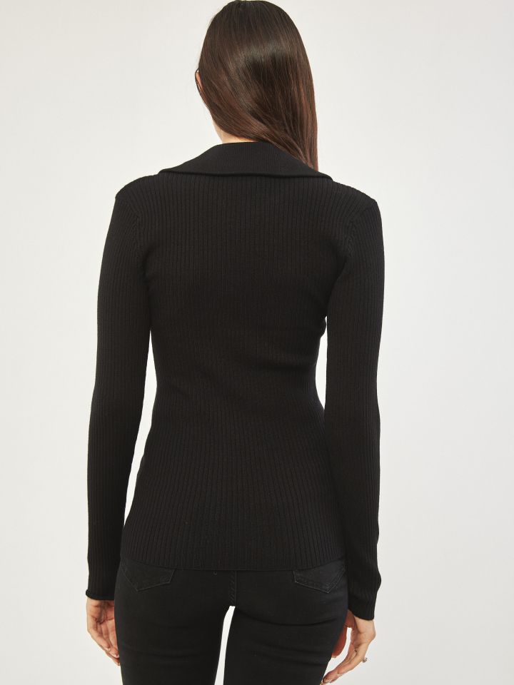 סריג צוארון רוכסן PROMO בצבע שחור