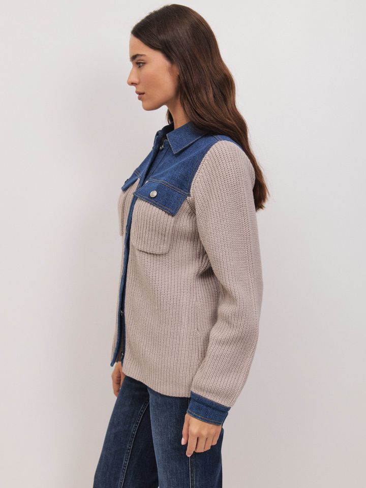 עליונית סריג שילוב ג’ינס בצבע ג’ינס